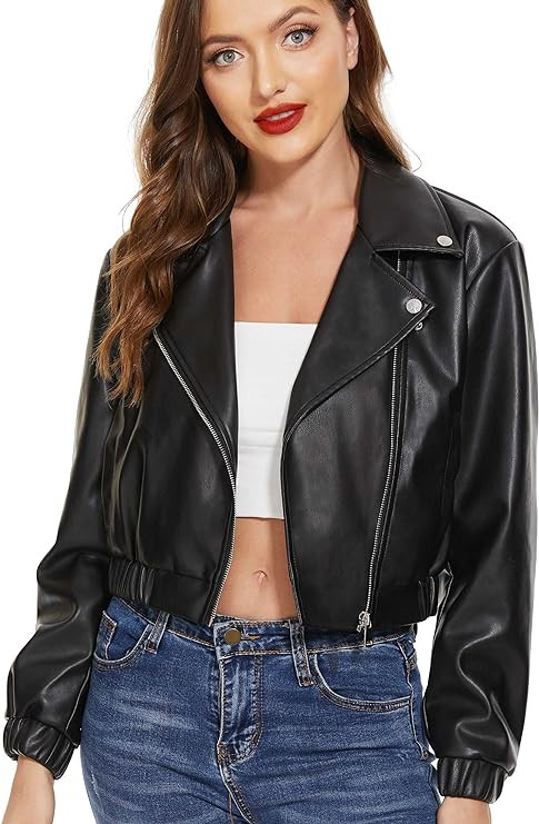 Fahsyee Faux Leather Jacket Women - Black Motorcycle Short Coat Moto Biker Blazer Casual Pleather... | Amazon (US)