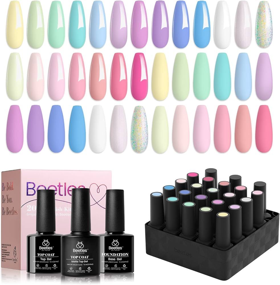beetles Gel Polish Nail Set 20 Colors Dreamy Town Collection Pastel Girly Sparkle Glitter 2023 Sp... | Amazon (US)