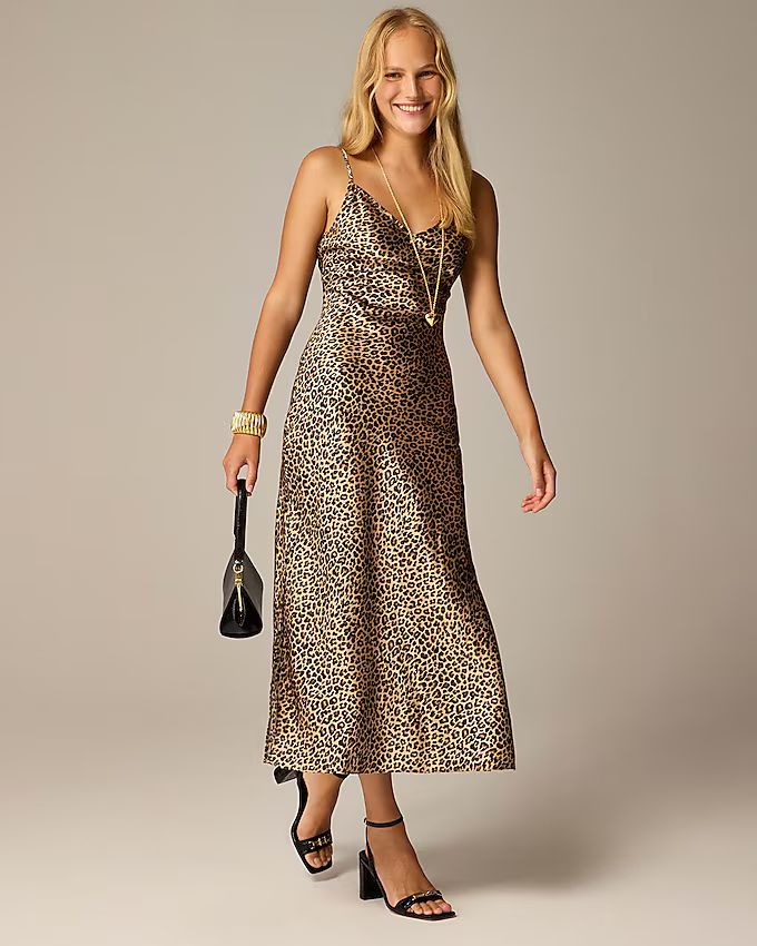 V-neck maxi slip dress in leopard textured satin | J. Crew US