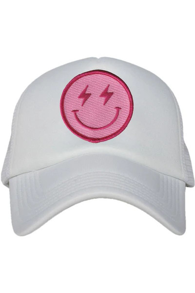 Hot Pink Lightning Happy Face Foam Trucker Hat | Katydid.com
