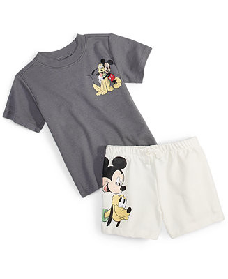 Disney Baby Mickey Mouse & Pluto 2-Pc. Graphic T-Shirt & Shorts Set - Macy's | Macy's