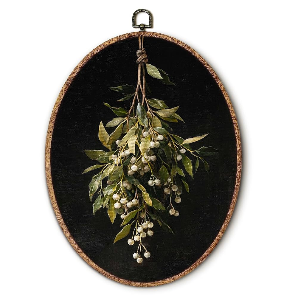 Hxlac Mistletoe Christmas Oval Wall Art Framed, Dark Moody Holiday Christmas Oval Wall Decor, Mis... | Amazon (US)