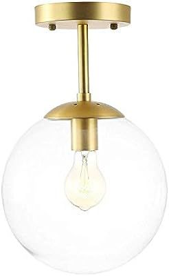 Bagood Globe Semi Flush Mount Ceiling Light, Clear Glass with Brass Finish, Contemporary Mid Cent... | Amazon (US)