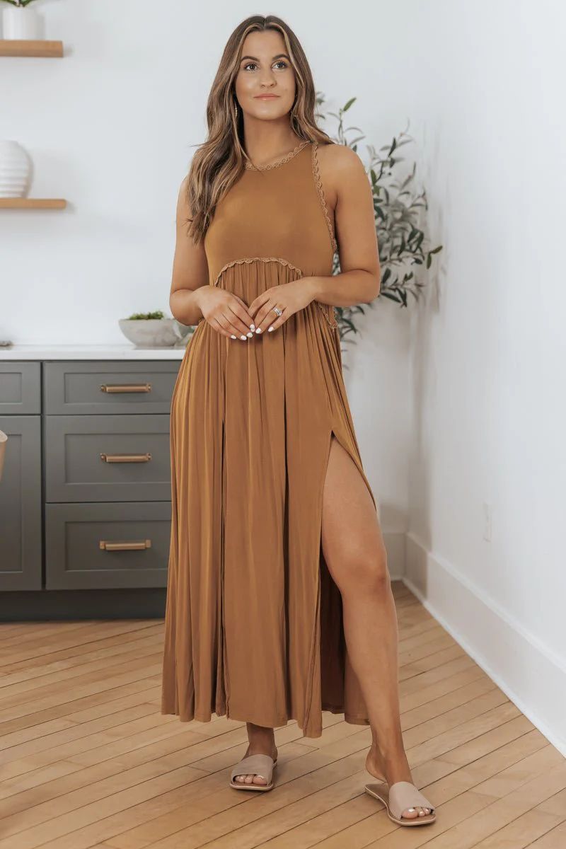 Toffee Babydoll Slit Maxi Dress | Magnolia Boutique | Magnolia Boutique