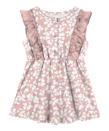 Little Sun Apparel Dusty Pink & White Floral Ruffle-Accent Sleeveless Dress - Infant, Toddler & G... | Zulily