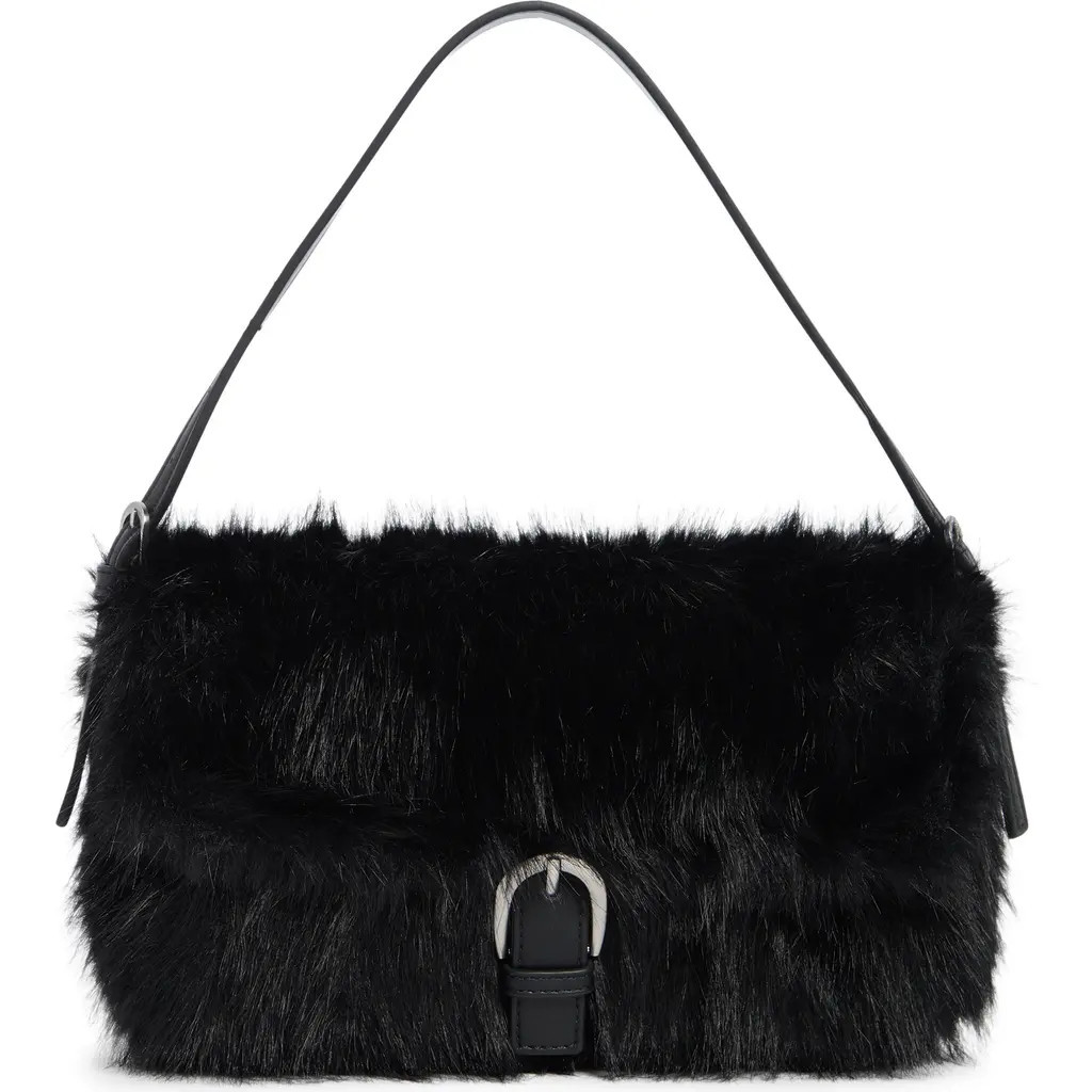 BCBG Faux Fur Buckle Shoulder Bag in Black at Nordstrom Rack | Nordstrom Rack