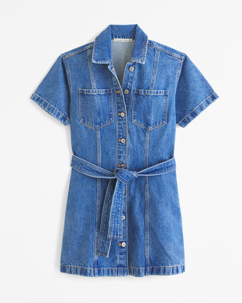 Abercrombie & Fitch Women's Short-Sleeve Denim Shirt Dress in Medium Wash - Size XS PETITE | Abercrombie & Fitch (US)