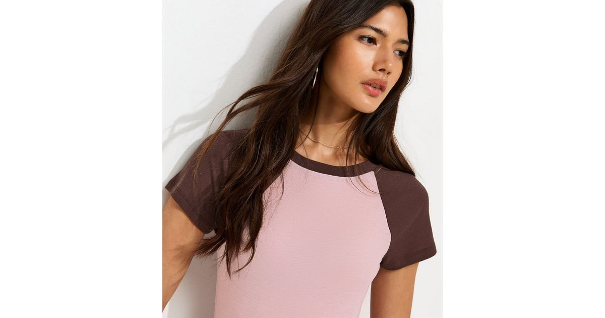 Women's Pink Contrast Raglan Sleeve T-Shirt New Look | New Look (UK)