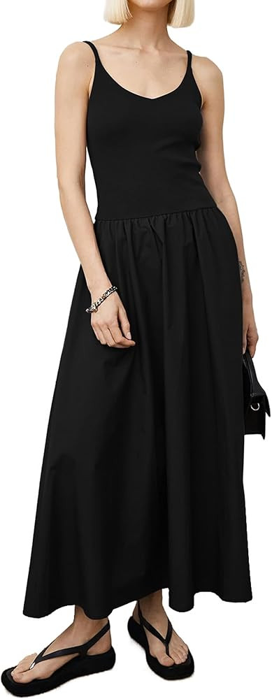 Women Spaghetti Strap Maxi Dress Sleeveless Summer Casual Patchwork Cami Dress Scoop Neck Flowy S... | Amazon (US)