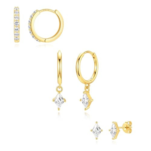Angelady Gold Hoop Earrings Set for Women, Dainty 14K Gold Plated Huggies Earring, Sterling Silve... | Amazon (US)