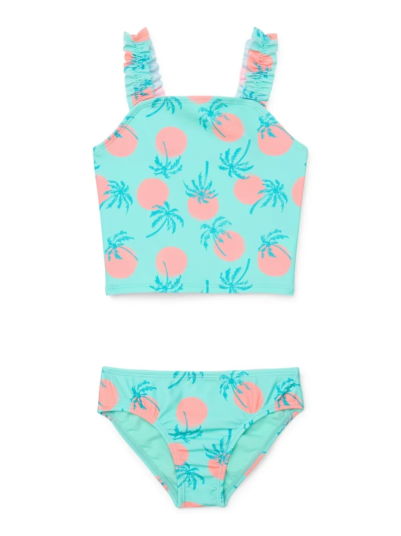 Wonder Nation Baby and Toddler Girls Ruffle Tankini Swim Set, 2-Piece, Sizes 12M-5T | Walmart (US)