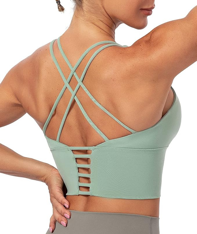 Lavento Women's Sports Bra Medium Support Workout Yoga Longline Tops | Amazon (US)