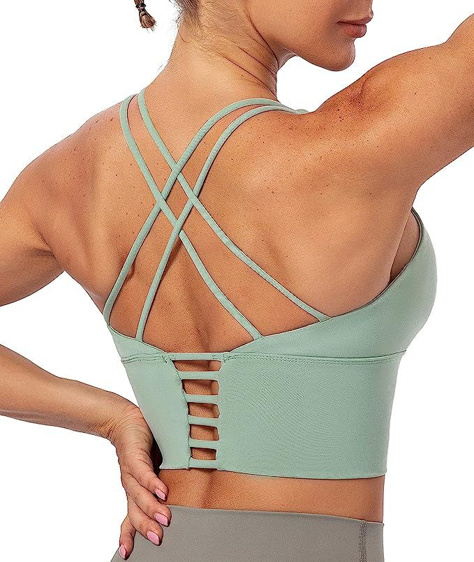 Lavento Women's Sports Bra Medium Support Workout Yoga Longline Tops | Amazon (US)