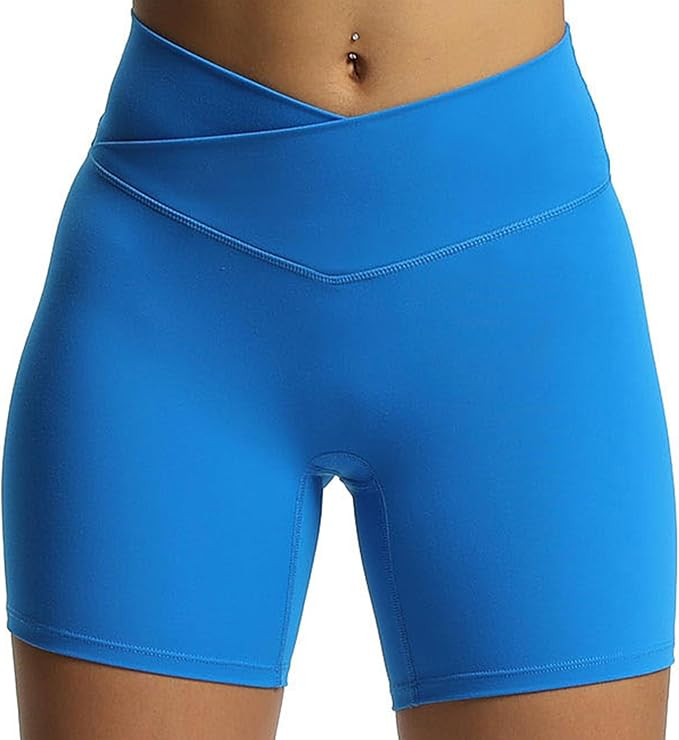 Aoxjox Trinity Workout Biker Shorts for Women Cross-Waist Crossover High Waisted Tummy Control At... | Amazon (US)