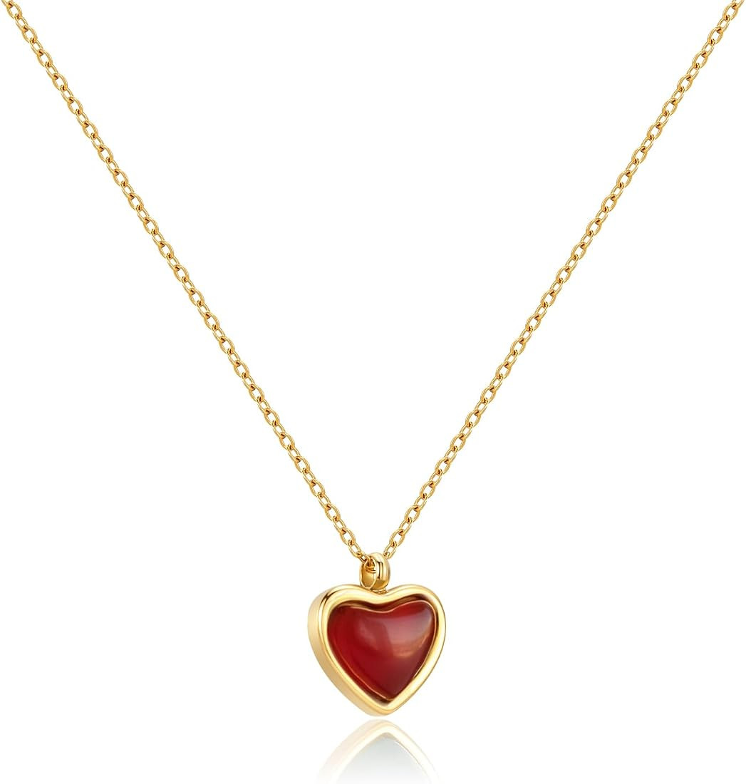 Joxevyia Carnelian Crystal Heart Necklace Raw Stone Healing Crystals Dainty Heart Gemstone Gold P... | Amazon (US)