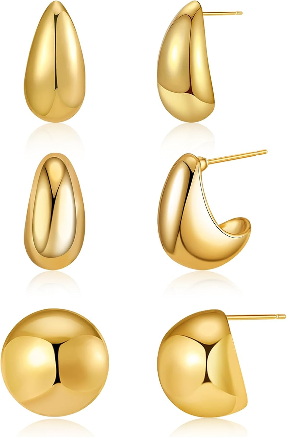 6Pairs Chunky Gold Hoop Earrings for Women, 14K Gold Plated Lightweight Hypoallergenic Thick Open... | Amazon (US)