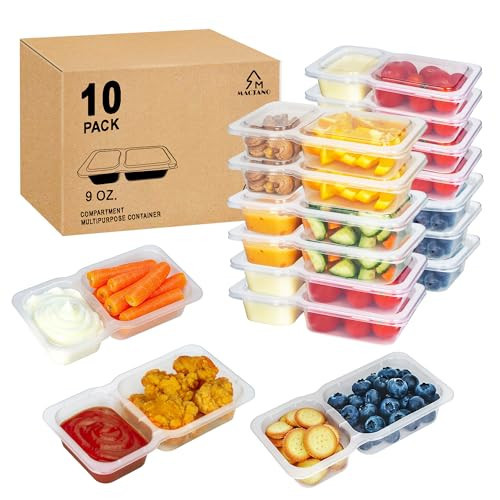 MACTANO Reusable Snack Containers with Lids, 9 oz Double Compartment Plastic Snack Pack Containers Portion Control Meal Prep Snack Boxes BPA Free 10 Sets for Work Travel School | Amazon (US)
