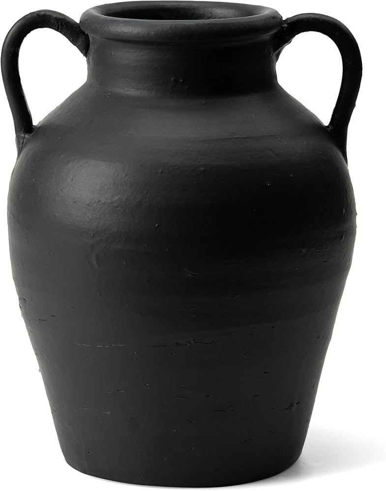 Wild Works Bailey Handmade Black Vase with 2 Ear Design - 9.6'' Tall Terracotta Vase, Vintage Rus... | Amazon (US)