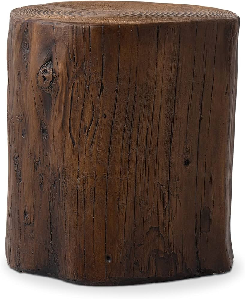 COSIEST Outdoor End Table Black Walnut Colored Faux Wood, Hand-Painted Wood Stump Stool, Ottoman ... | Amazon (US)