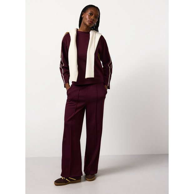 Dark Red Elevated Side Stripe Co-ord Wide Leg Joggers XS | Tu Clothing