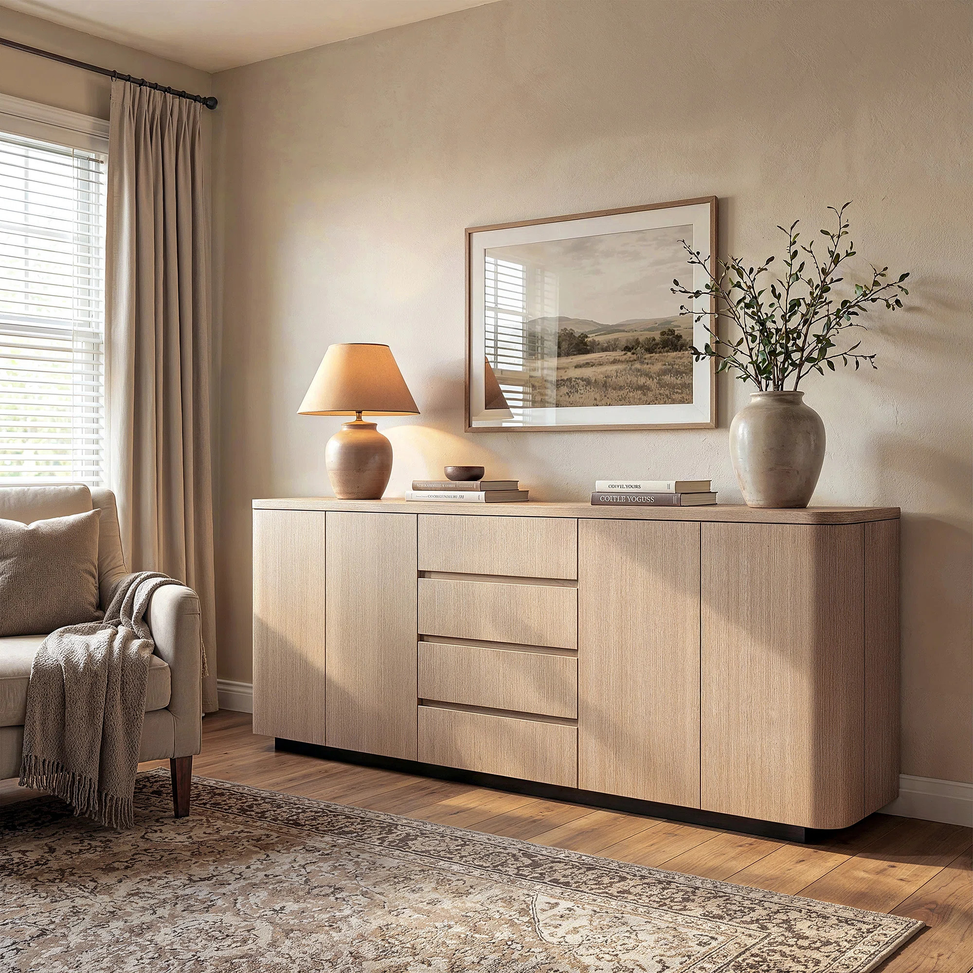 87'' W Curved Sideboard With 4 Doors And 4 Drawers | Wayfair North America