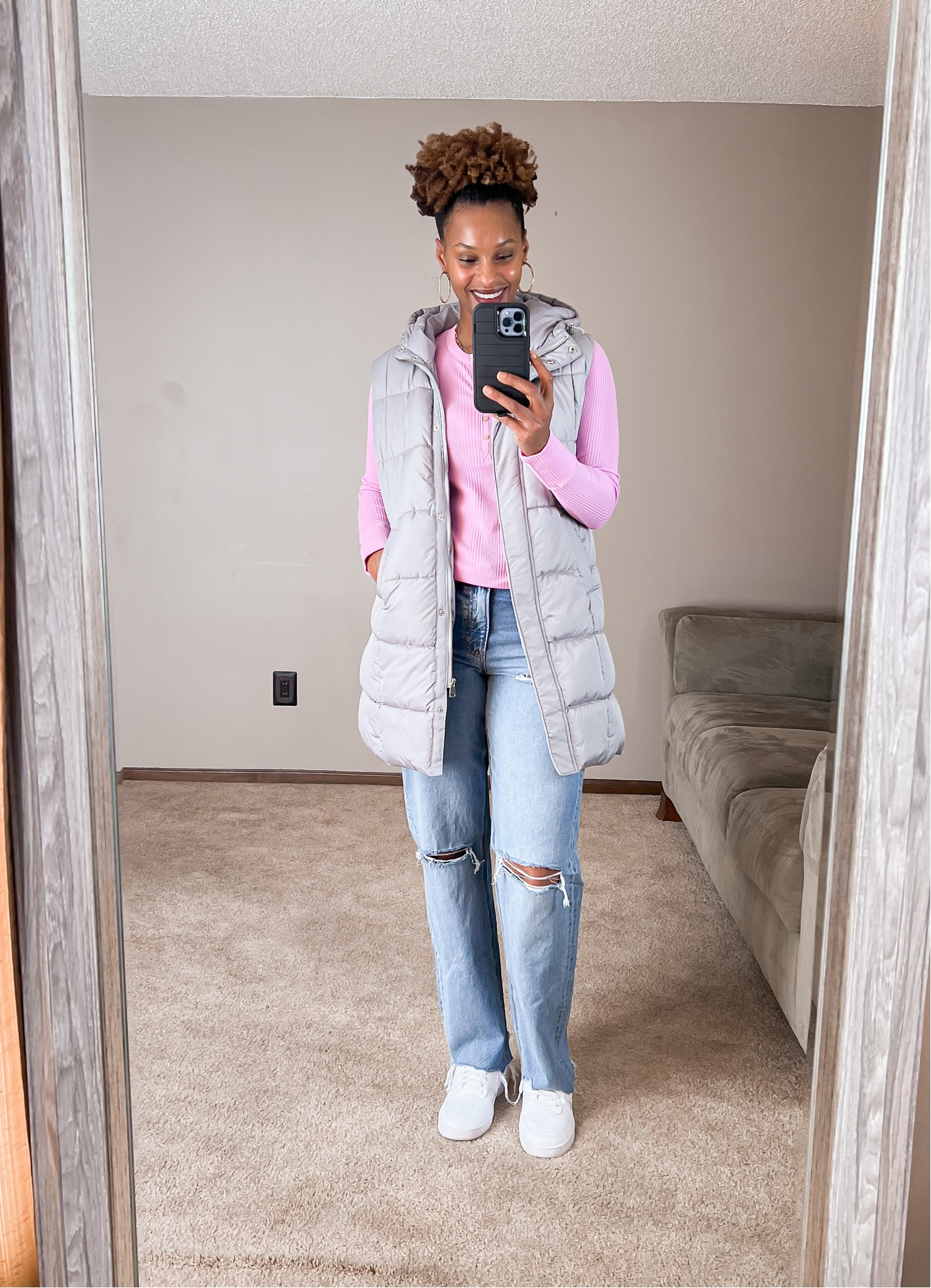 Long length puffer, Henley top, and my favorite 90s straight leg jeans

#LTKstyletip #LTKsalealert