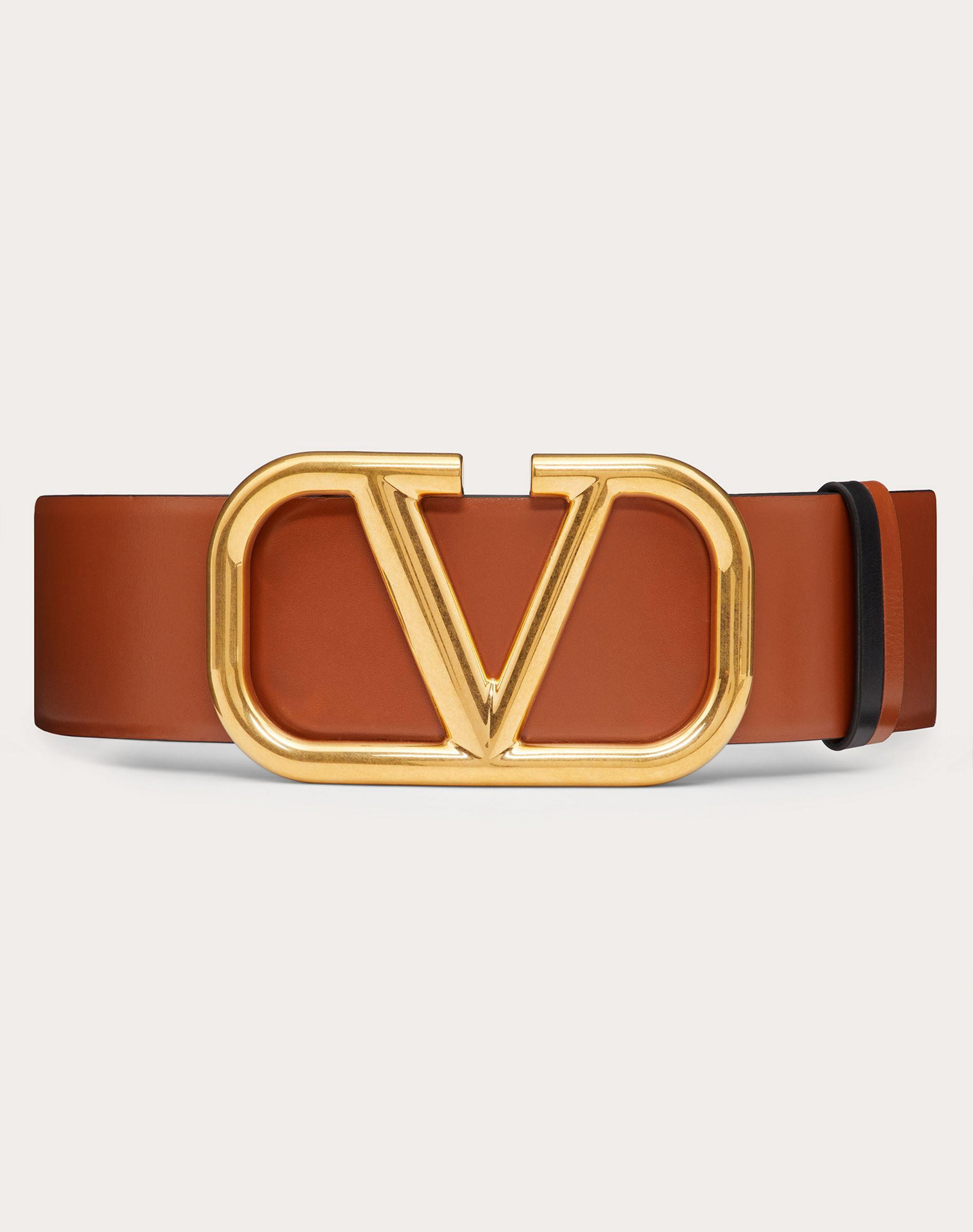 Valentino Reversible Vlogo Signature Belt In Shiny Calfskin 40mm in Saddle Brown/black | THE YES | THE YES