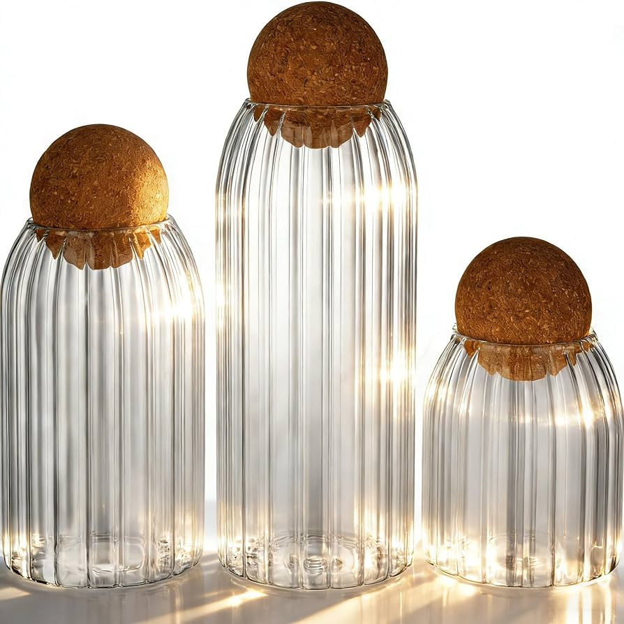 Set of 3 Glass Storage Jars with Wooden Ball Cork Airtight Lids | Amazon (US)