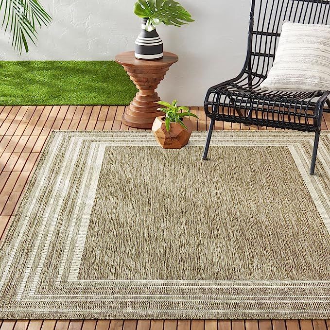 Nicole Miller New York Patio Country Layla Modern Border Indoor/Outdoor Area Rug, Taupe/Ivory , 5... | Amazon (US)