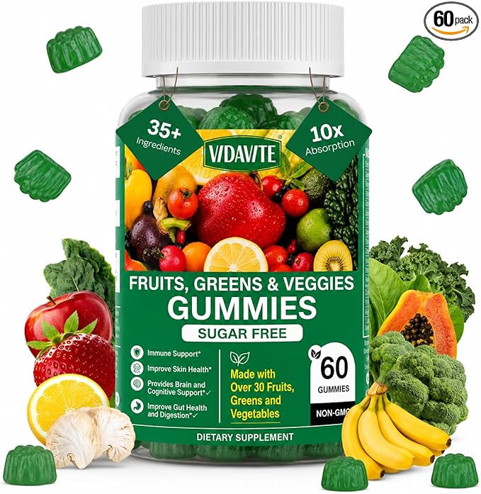VIDAVITE Sugar-free Super Greens Gummies — US-Made, 35+ Fruit and Veggie gummies to Boost Immun... | Amazon (US)