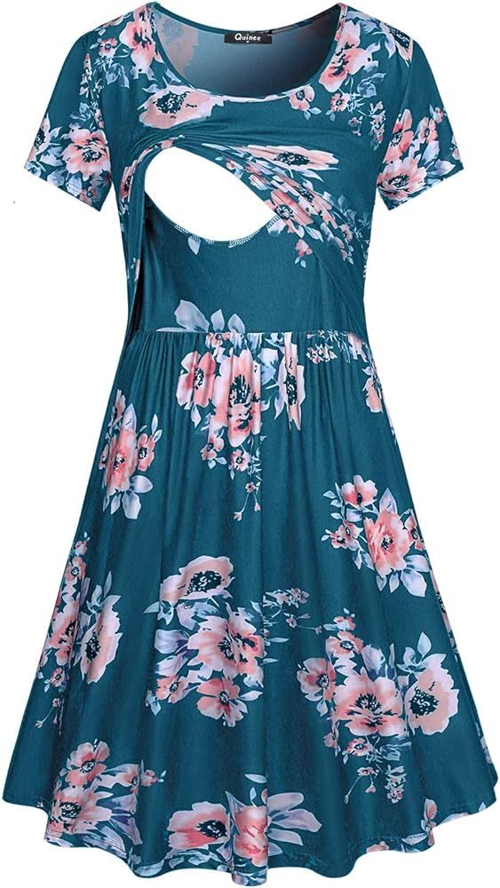 Quinee Women's Floral Short Sleeve Summer Maternity Nursing Breastfeeding Dress | Amazon (US)
