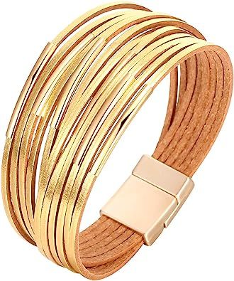 Fesciory Women Multi-Layer Leather Wrap Bracelet Handmade Wristband Braided Rope Cuff Bangle with... | Amazon (US)
