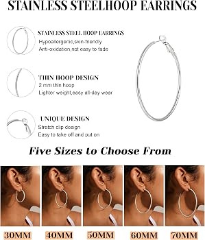 Geveay 5Pairs Silver Hoop Earrings for Women Hypoallergenic Stainless Steel Silver Hoops Earrings... | Amazon (CA)