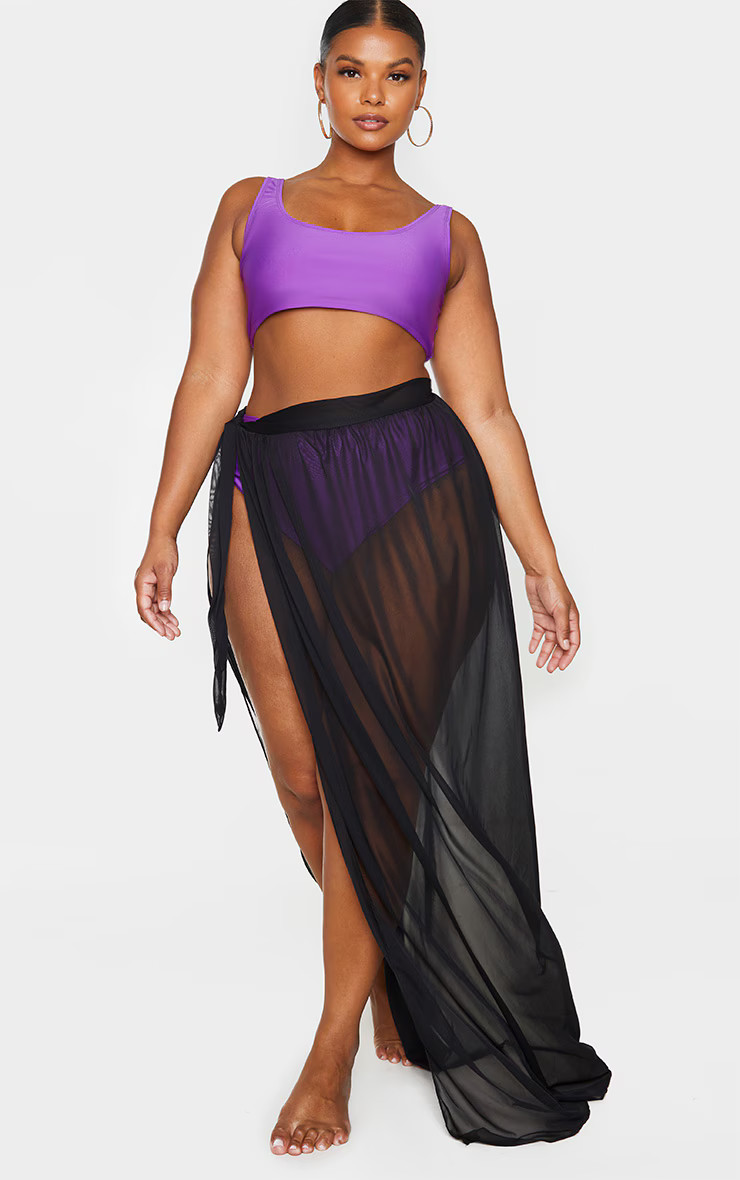 Plus Black Tie Side Maxi Beach Sarong | PrettyLittleThing US