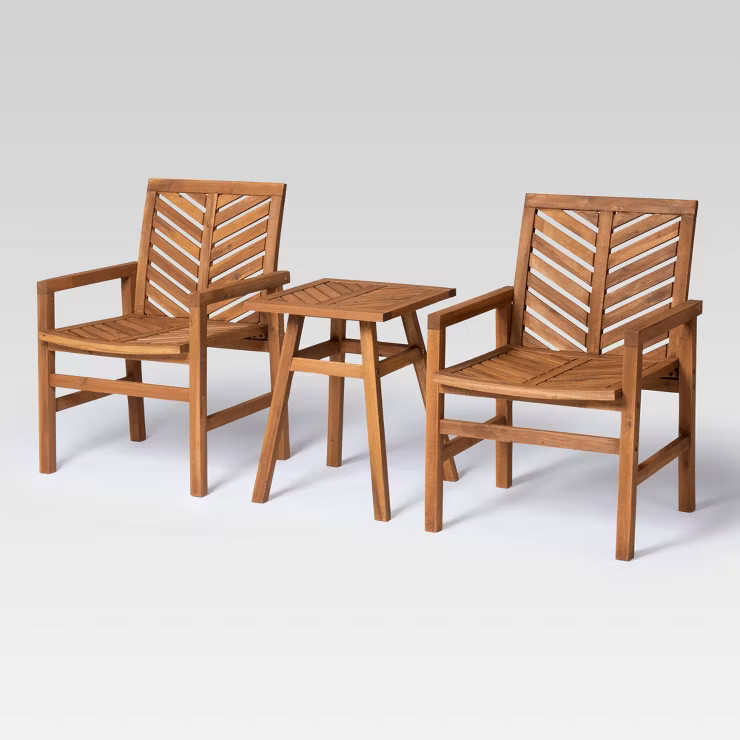 3pc Slatted Chevron Acacia Wood Patio Chat Set - Saracina Home | Target