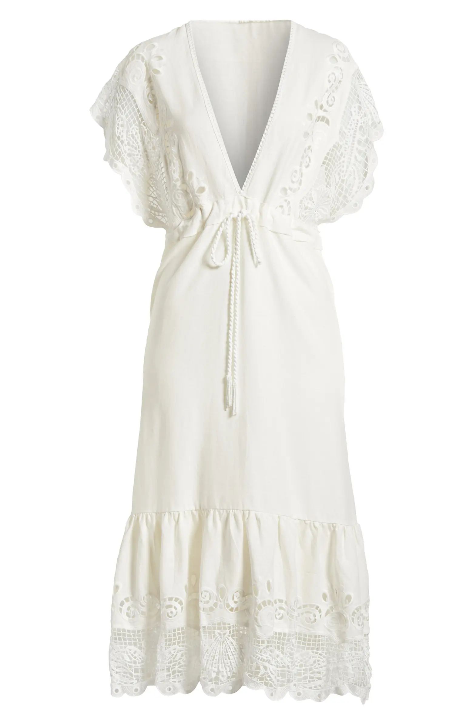 FARM Rio Eyelet Embroidery Linen Blend Cover-Up Dress | Nordstrom | Nordstrom