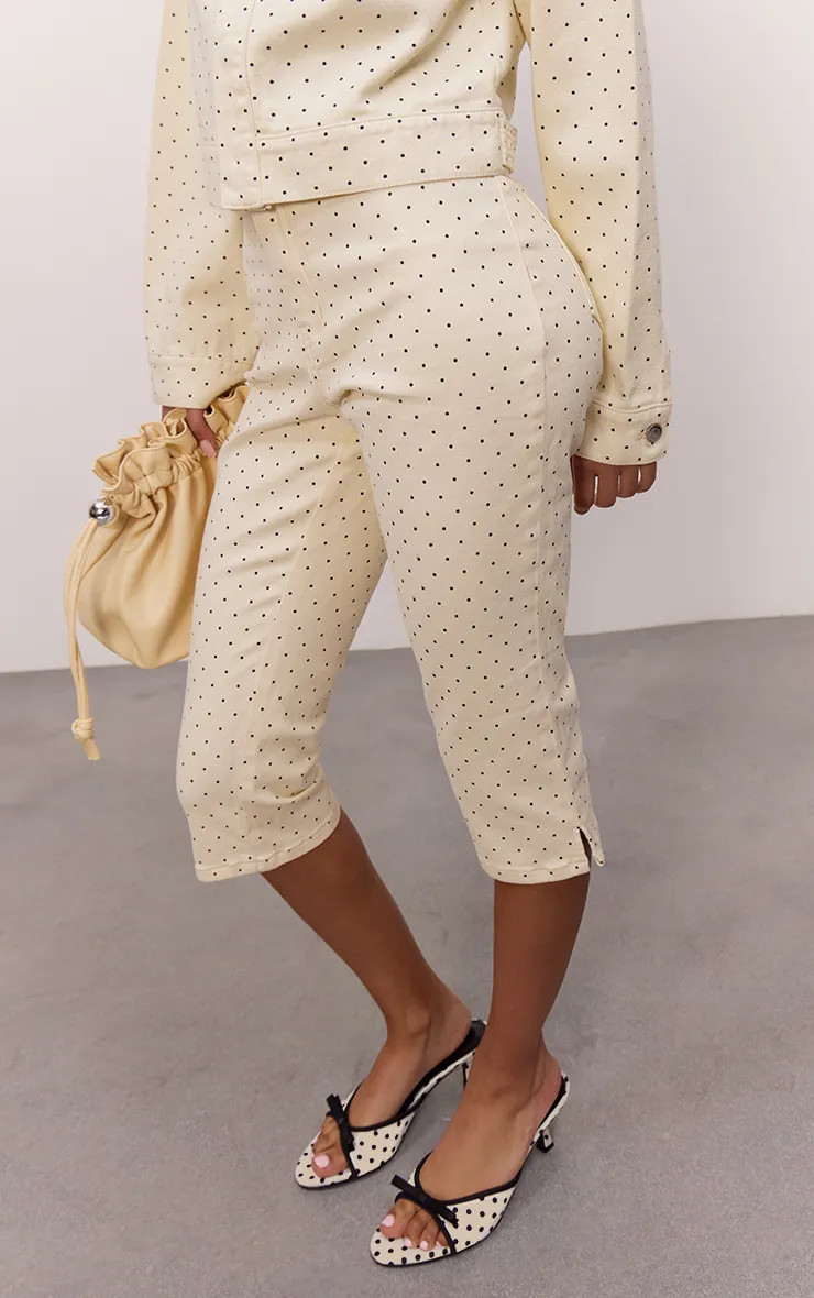 Cream Polka Dot Denim Capris | PrettyLittleThing UK