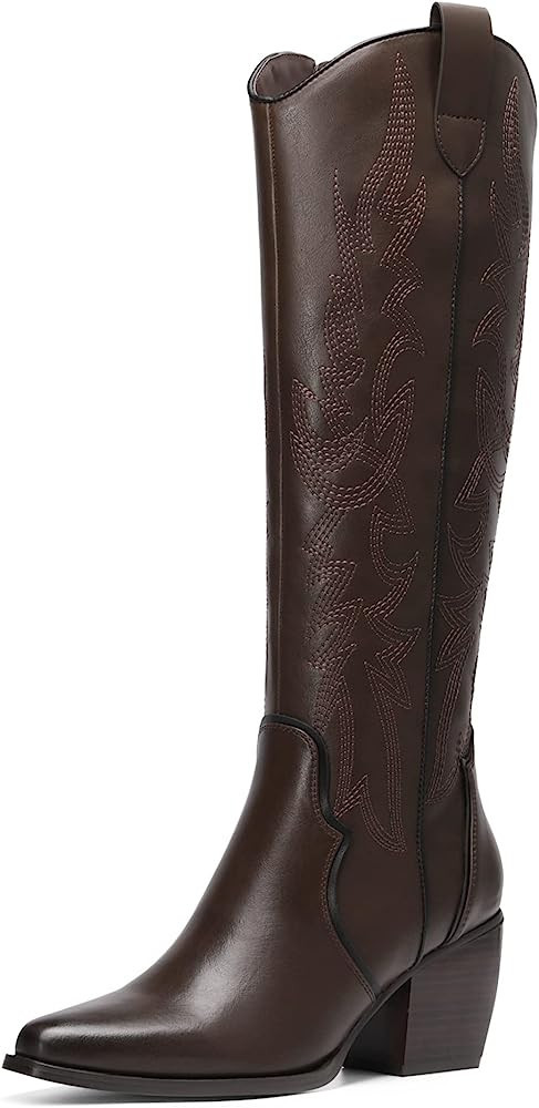 DREAM PAIRS Womens Cowboy Boots, Comfortable Pull On Zipper Chunky Heel Pointed Toe Embroidered W... | Amazon (US)