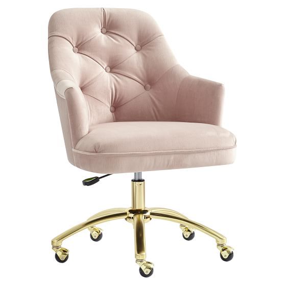 Velvet Tufted Swivel Desk Chair, Dusty Blush | Pottery Barn Teen