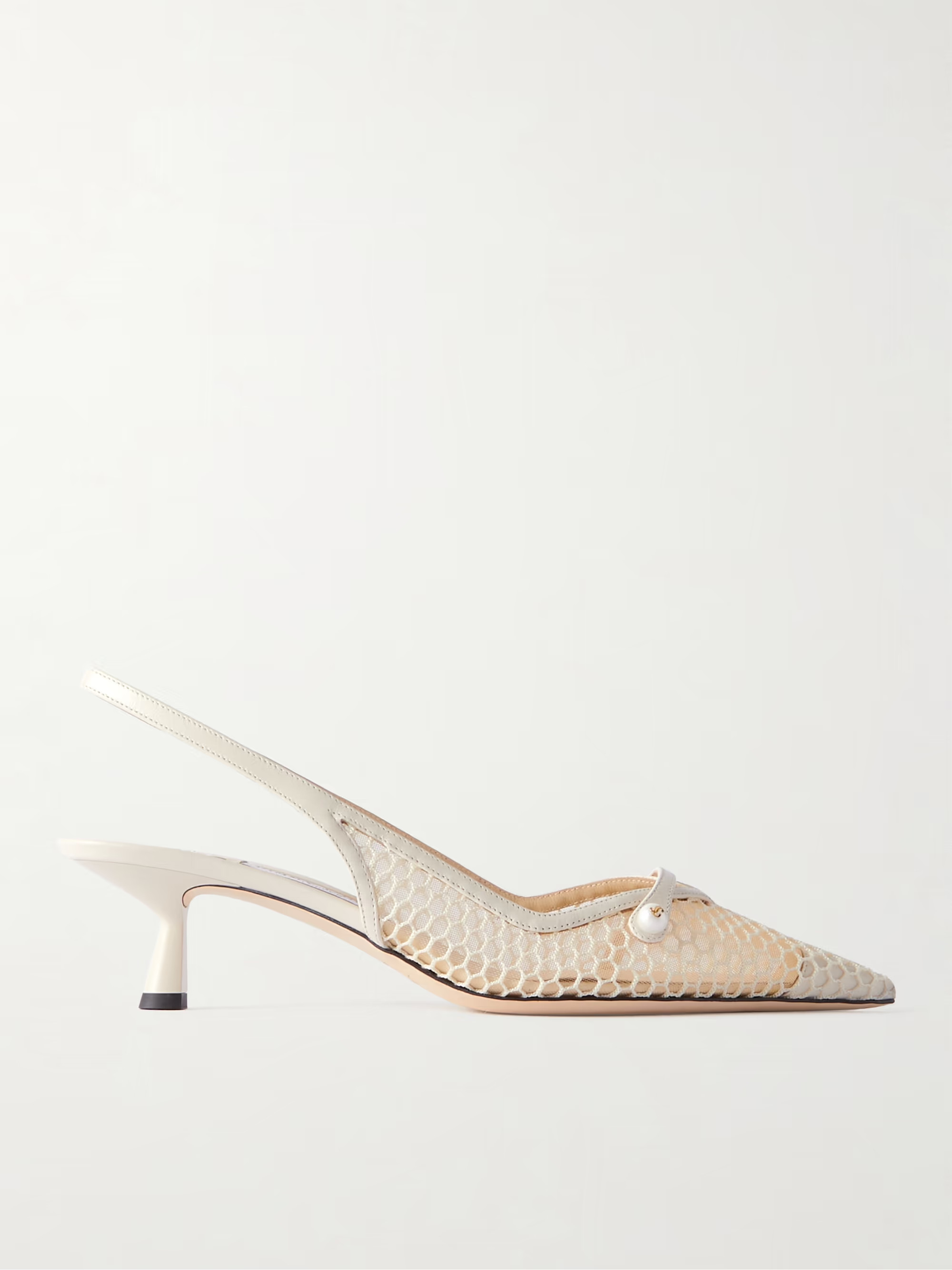 Amita 45 faux-pearl embellished leather-trimmed mesh slingback pumps | NET-A-PORTER (UK & EU)
