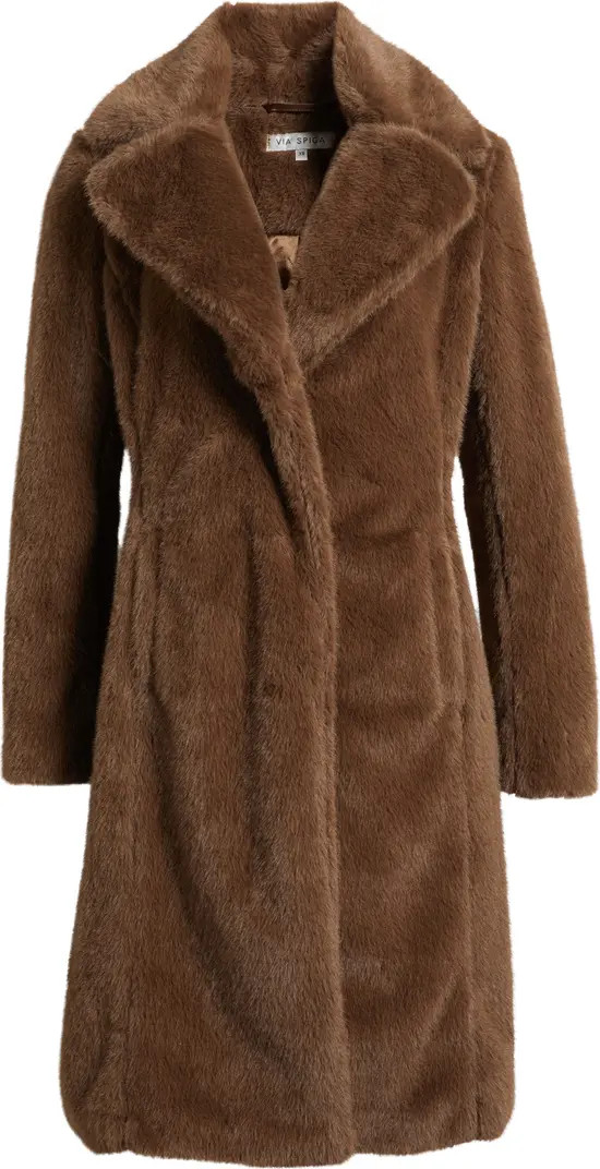 Via Spiga Reefer Faux Fur Longline Coat | Nordstrom | Nordstrom