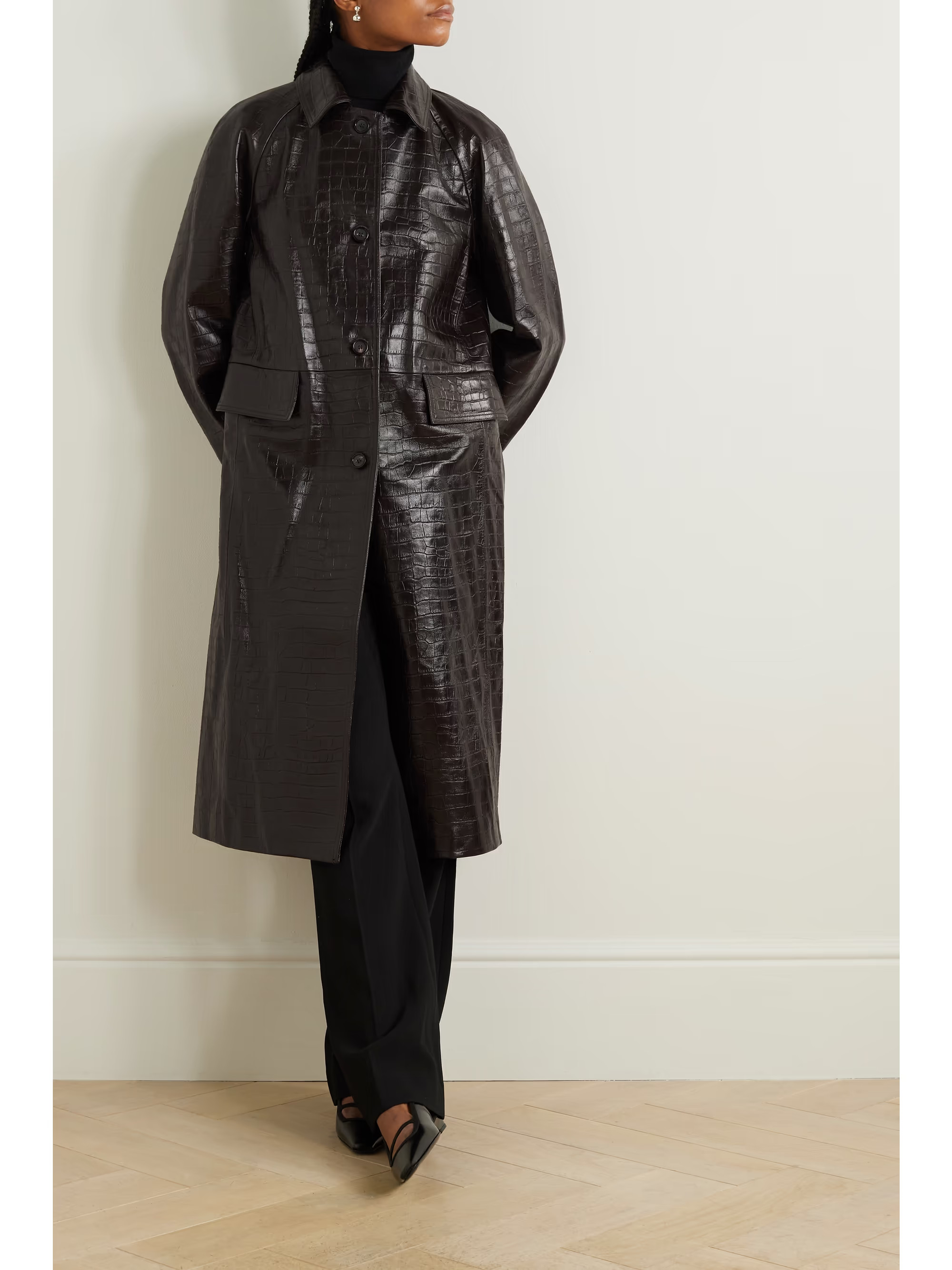 + NET SUSTAIN croc-effect leather coat | NET-A-PORTER (US)
