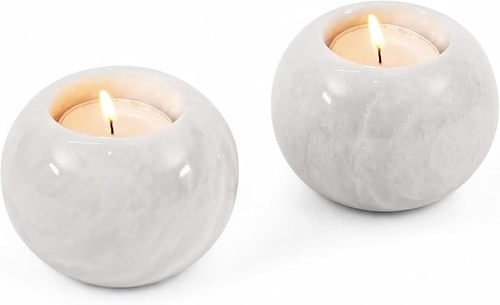 SPESHSTONES Marble Tealight Candle Holder 3 Inch Handmade White Stone Votive Holders for Birthday... | Amazon (US)