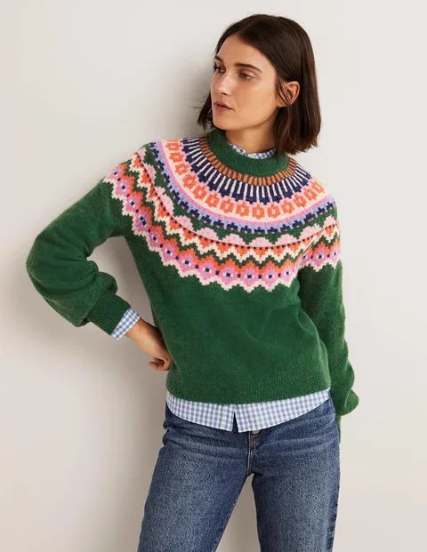 Raglan Sleeve Fluffy Sweater - Hunter Green, Fair Isle | Boden (US)