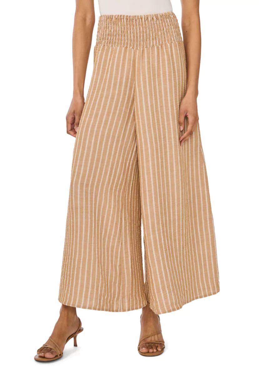 Women's Smocked Waist Pull On Stripped Linen Pants | Belk