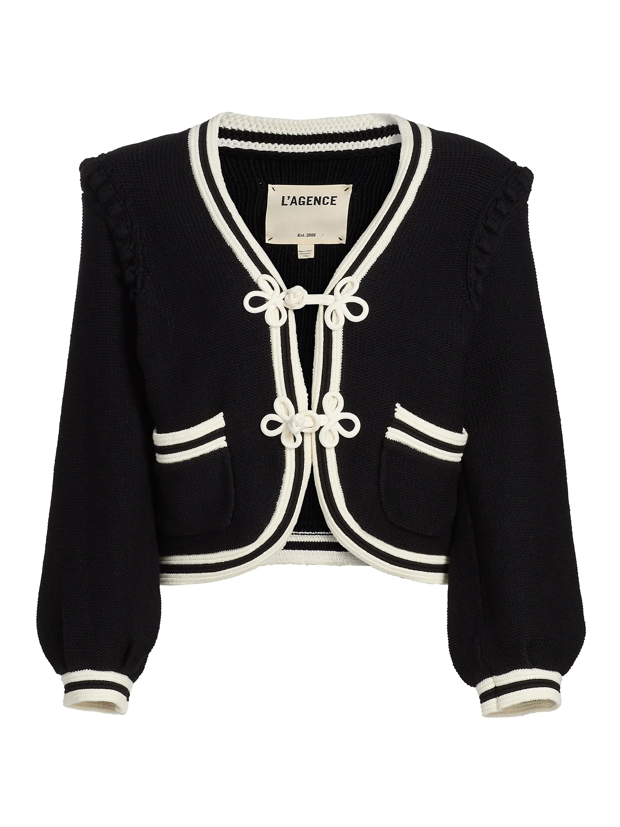 L'AGENCE Kaito Contrast-Trim Cotton-Blend Crop Cardigan | Saks Fifth Avenue | Saks Fifth Avenue