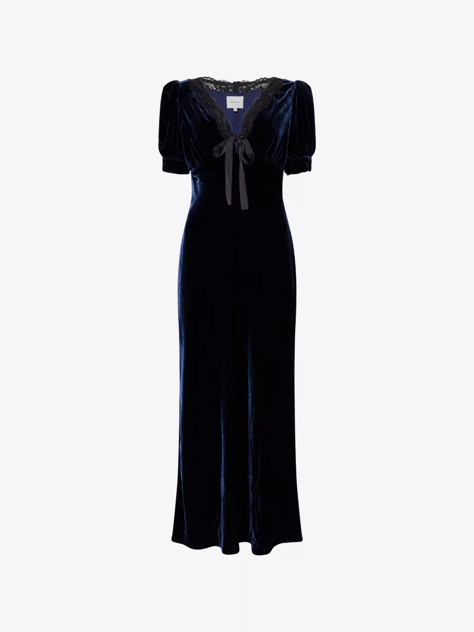 Camille Lace-Collar Velvet Midi Dress | Selfridges