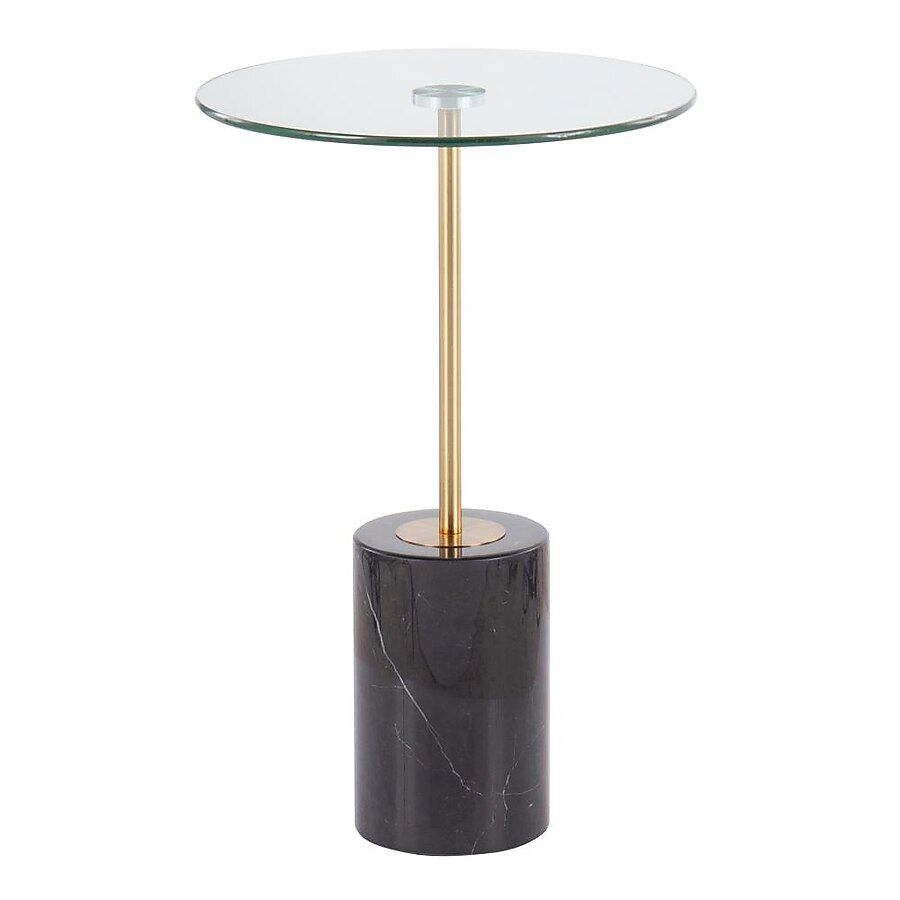 LumiSource Symbol Black Marble, Gold Steel, Clear Glass Round Modern End Table | Lowe's