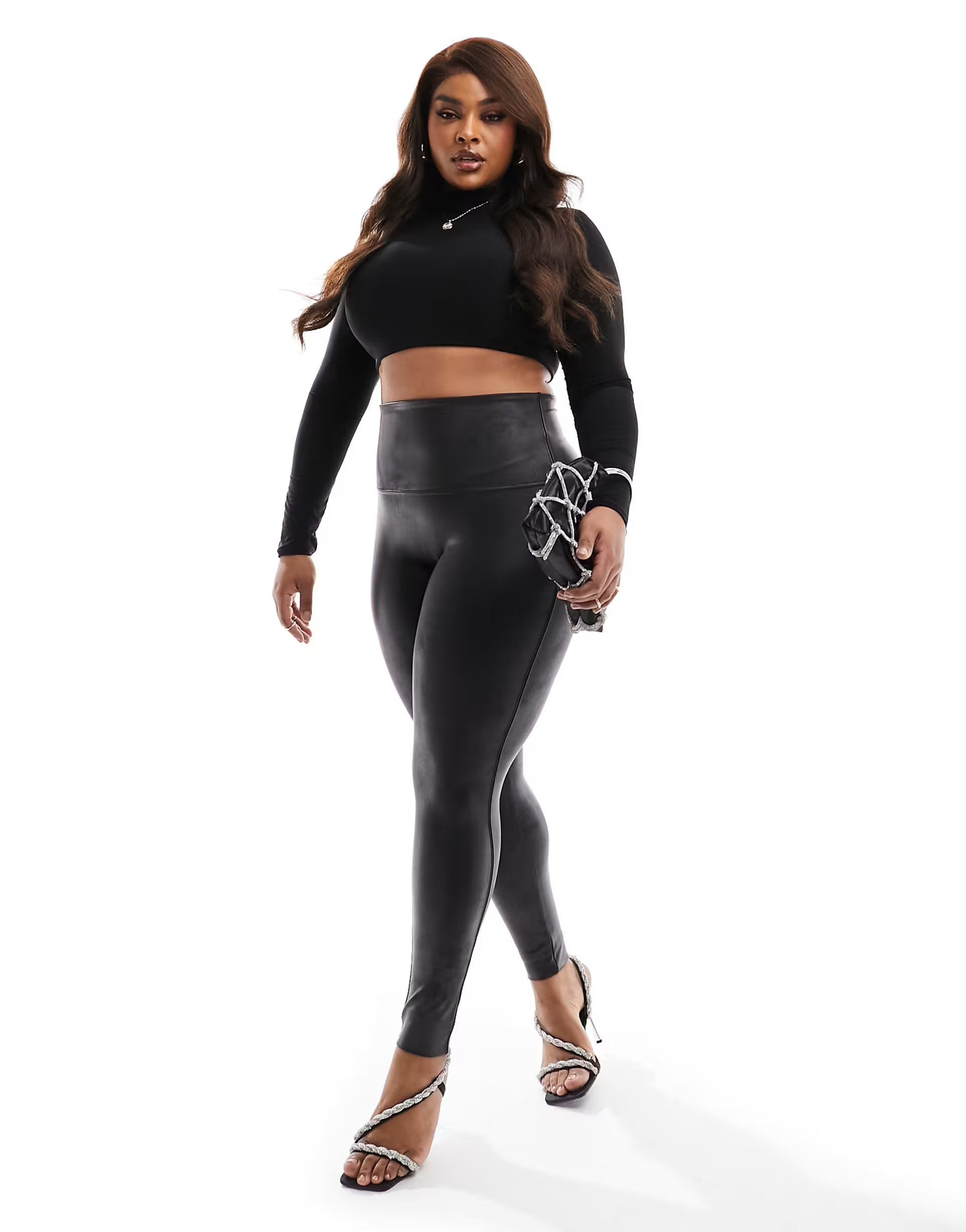 Spanx Plus faux leather high waist sculpting leggings in black | ASOS (Global)
