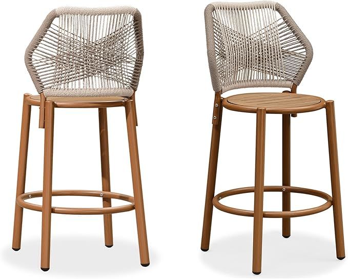PURPLE LEAF Outdoor Bar Stools Set Counter Height Chairs Rattan Wicker Balcony Metal Seat with Ba... | Amazon (US)
